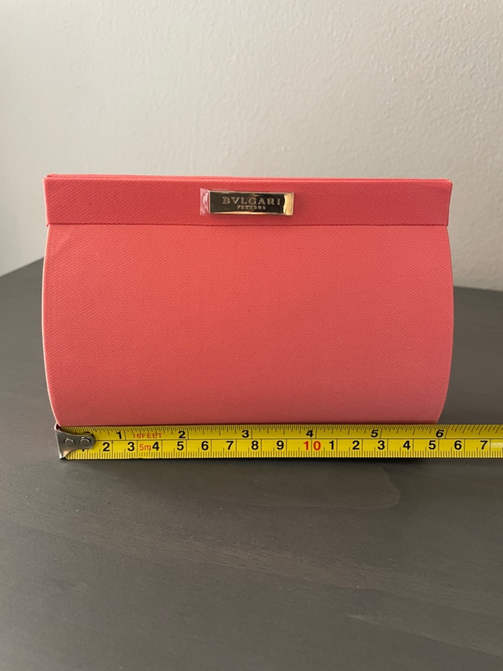 Bulgari Coral Pink Textured Clutch with Gold Plaque - Picture 5 of 5